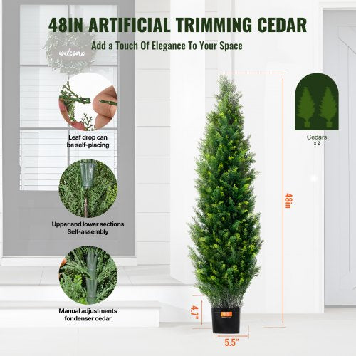 Artificial Cedar Topiary Tree 48 inch Tall 2 Pieces with Extra Leaves
