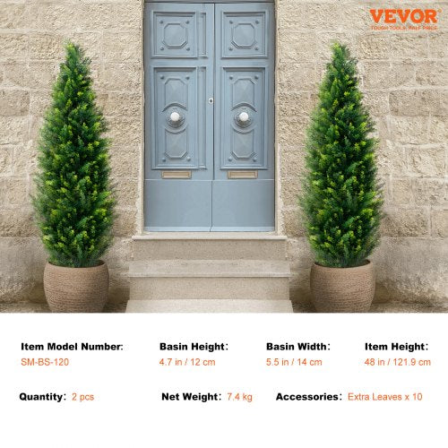 Artificial Cedar Topiary Tree 48 inch Tall 2 Pieces with Extra Leaves