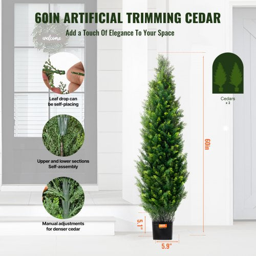 Artificial Cedar Topiary Tree 60 inch Tall 2 Pieces with Extra Leaves