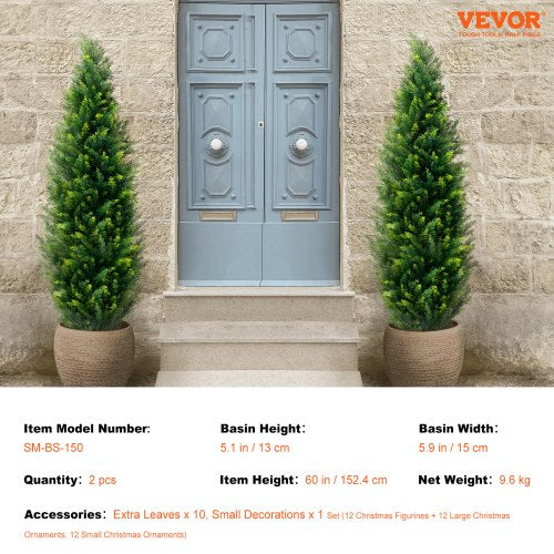 Artificial Cedar Topiary Tree 60 inch Tall 2 Pieces with Extra Leaves