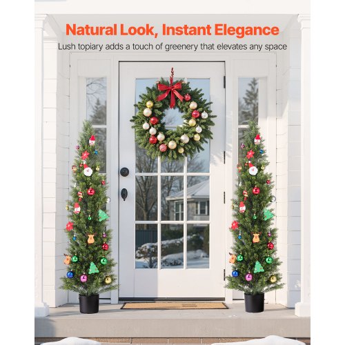 Artificial Topiary Cedar Trees 60 inch 2 Set Faux Pine Shrubs Plants Fake