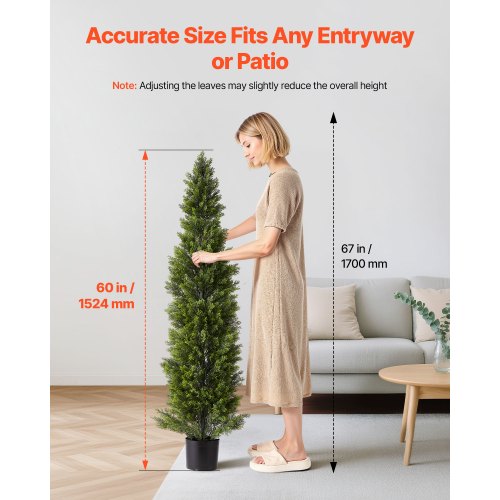 Artificial Topiary Cedar Trees 60 inch 2 Set Faux Pine Shrubs Plants Fake