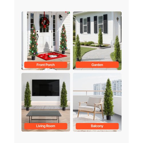 Artificial Topiary Cedar Trees 60 inch 2 Set Faux Pine Shrubs Plants Fake