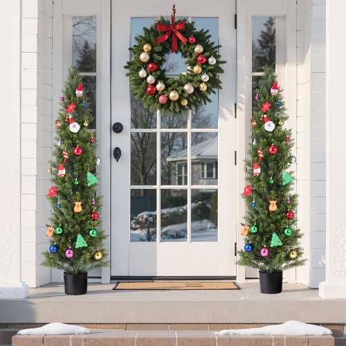 Artificial Topiary Cedar Trees 60 inch 2 Set Faux Pine Shrubs Plants Fake