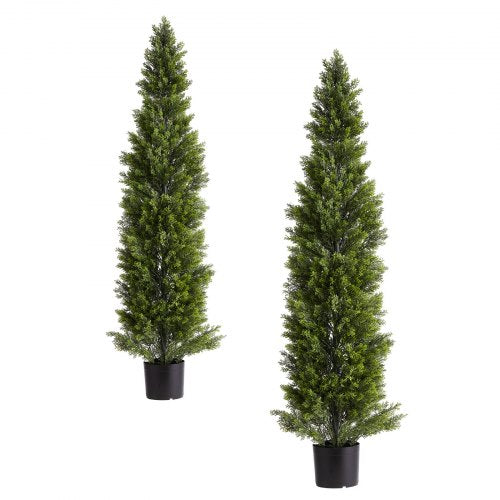 Artificial Topiary Cedar Trees 60 inch 2 Set Faux Pine Shrubs Plants Fake