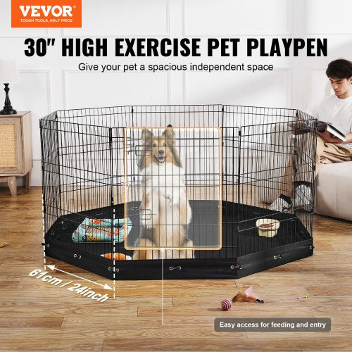 Dog Playpen 8 Pcs 30H x 24W Panels Foldable Metal Pet Exercise Pen Dog