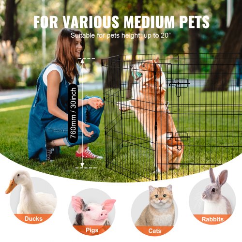 Dog Playpen 8 Pcs 30H x 24W Panels Foldable Metal Pet Exercise Pen Dog