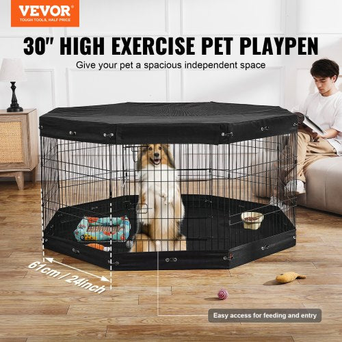 Dog Playpen 8 Pcs 30H x 24W Panels Foldable Metal Pet Exercise Pen Dog