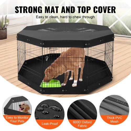 Dog Playpen 8 Pcs 30H x 24W Panels Foldable Metal Pet Exercise Pen Dog