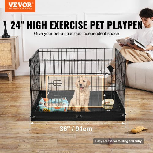 Dog Playpen 4 Pcs 24 x 36 in Panels Foldable Metal Pet Exercise Pen Dog