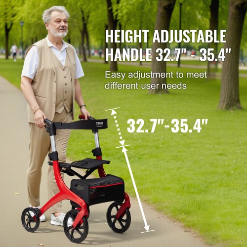 Folding Rollator Walker for Seniors and Adults Lightweight Aluminum Rolling
