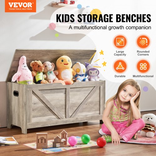Wooden Toy Chest for Kids Toddler Toy Storage Box with FlipTop Lid and Safety