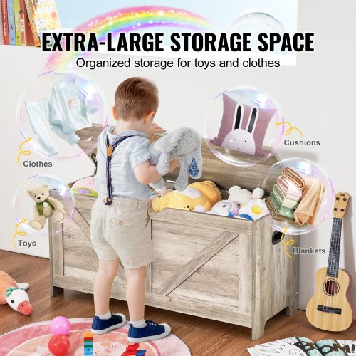 Wooden Toy Chest for Kids Toddler Toy Storage Box with FlipTop Lid and Safety