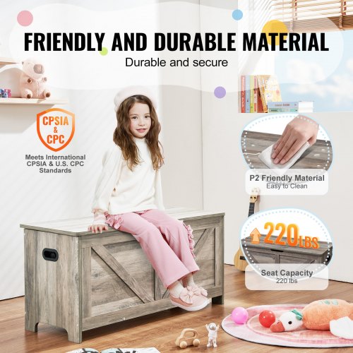 Wooden Toy Chest for Kids Toddler Toy Storage Box with FlipTop Lid and Safety