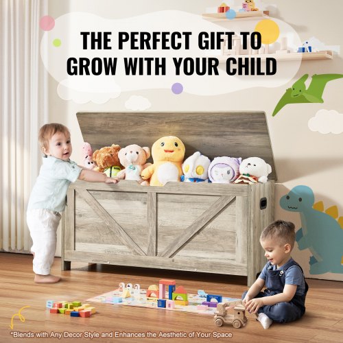 Wooden Toy Chest for Kids Toddler Toy Storage Box with FlipTop Lid and Safety