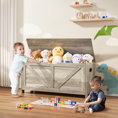 Wooden Toy Chest for Kids Toddler Toy Storage Box with FlipTop Lid and Safety