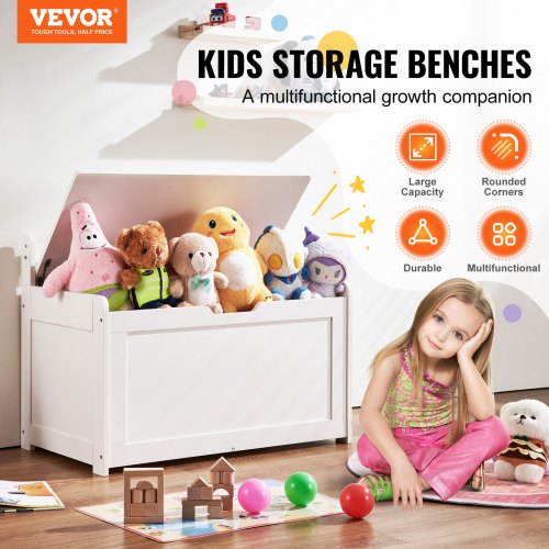 Wooden Toy Chest for Kids Toddler Toy Storage Box with FlipTop Lid and Safety
