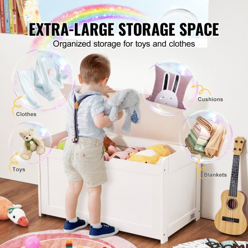 Wooden Toy Chest for Kids Toddler Toy Storage Box with FlipTop Lid and Safety