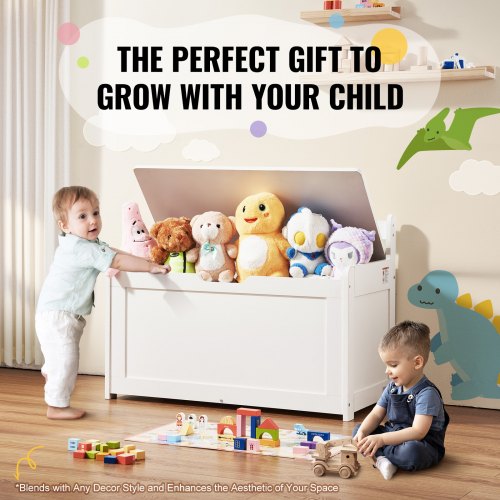 Wooden Toy Chest for Kids Toddler Toy Storage Box with FlipTop Lid and Safety