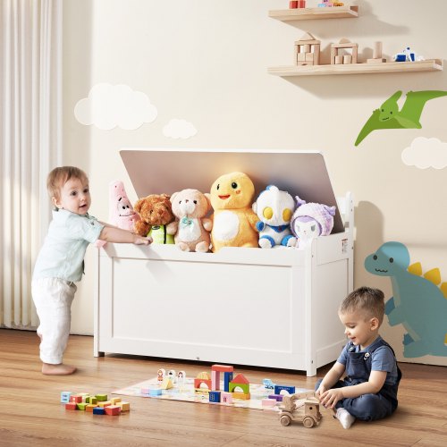 Wooden Toy Chest for Kids Toddler Toy Storage Box with FlipTop Lid and Safety