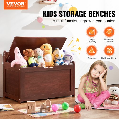 Wooden Toy Chest for Kids Toddler Toy Storage Box with FlipTop Lid and Safety