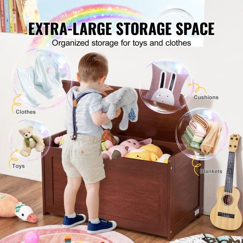 Wooden Toy Chest for Kids Toddler Toy Storage Box with FlipTop Lid and Safety