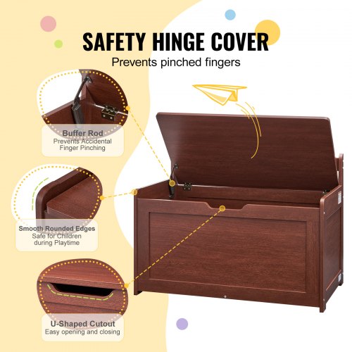 Wooden Toy Chest for Kids Toddler Toy Storage Box with FlipTop Lid and Safety