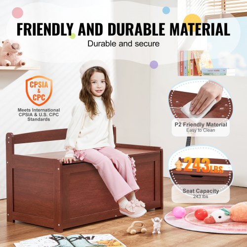 Wooden Toy Chest for Kids Toddler Toy Storage Box with FlipTop Lid and Safety
