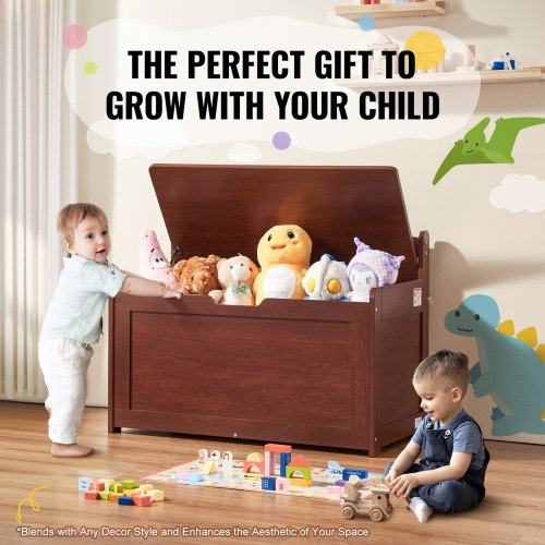 Wooden Toy Chest for Kids Toddler Toy Storage Box with FlipTop Lid and Safety