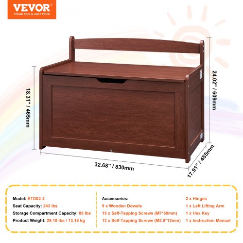 Wooden Toy Chest for Kids Toddler Toy Storage Box with FlipTop Lid and Safety