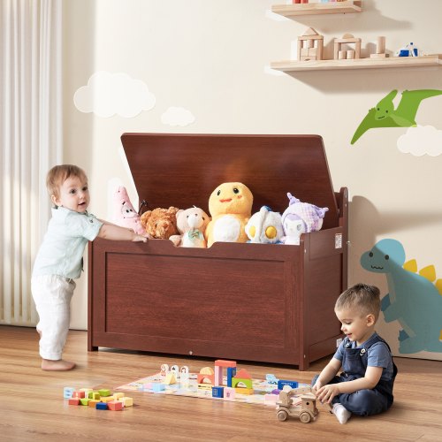Wooden Toy Chest for Kids Toddler Toy Storage Box with FlipTop Lid and Safety