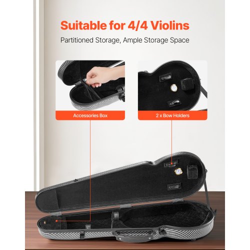 44 Full Size Violin Case Builtin Hygrometer Lightweight Portable Travel