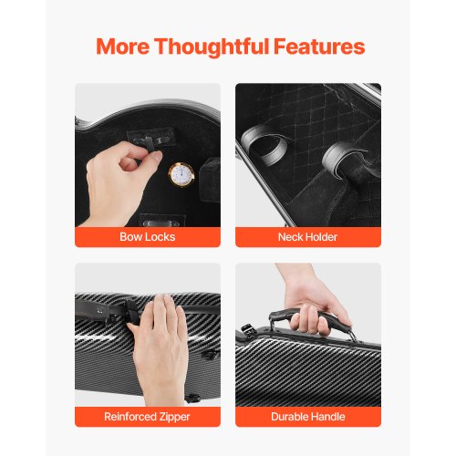 44 Full Size Violin Case Builtin Hygrometer Lightweight Portable Travel