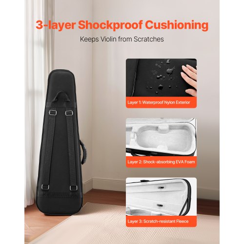 44 Full Size Violin Case Nylon Waterproof Lightweight Portable Travel