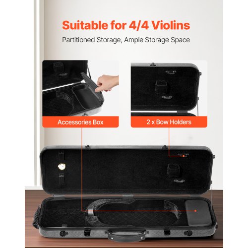 44 Full Size Violin Case Builtin Hygrometer Lightweight Portable Travel