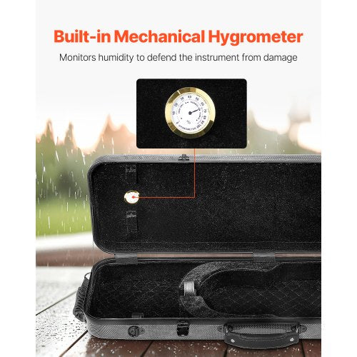 44 Full Size Violin Case Builtin Hygrometer Lightweight Portable Travel