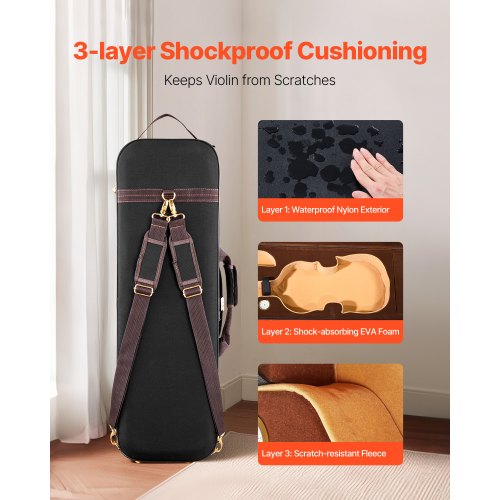 44 Full Size Violin Case Builtin Hygrometer Lightweight Portable Travel
