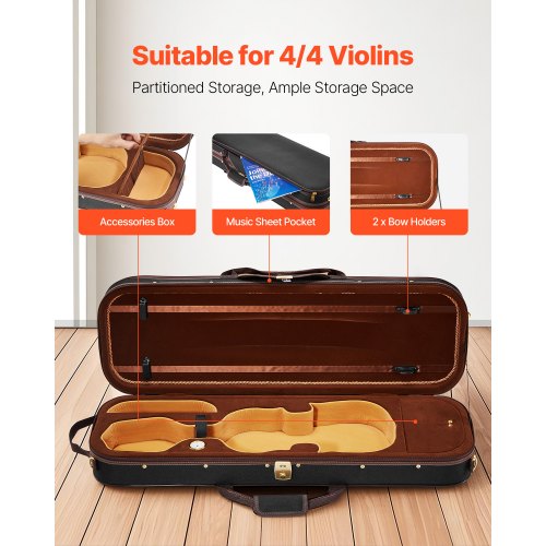44 Full Size Violin Case Builtin Hygrometer Lightweight Portable Travel