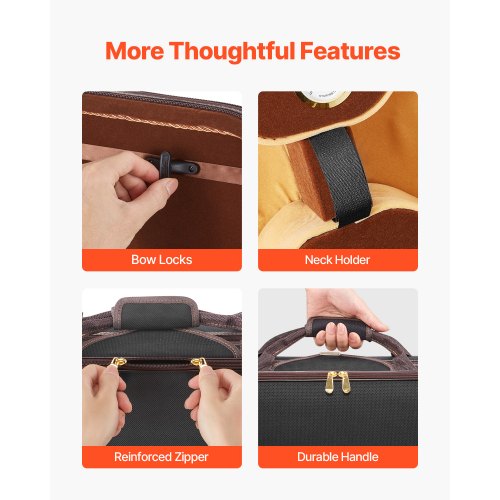 44 Full Size Violin Case Builtin Hygrometer Lightweight Portable Travel