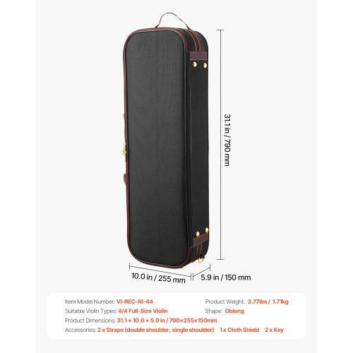 44 Full Size Violin Case Builtin Hygrometer Lightweight Portable Travel