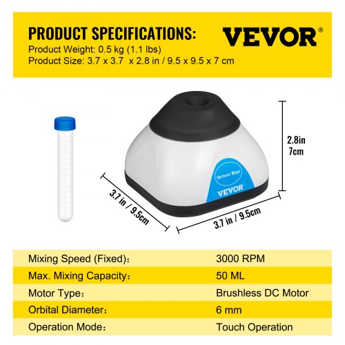 Vortex Mixer 3000RPM Mini Vortex Mixer Shaker Touch Function Scientific