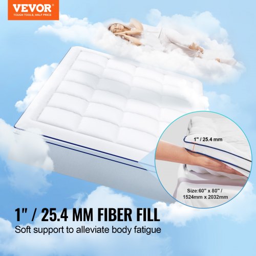 Mattress Topper Queen Size 1 Thickness Fiber Fill Pad with Detachable