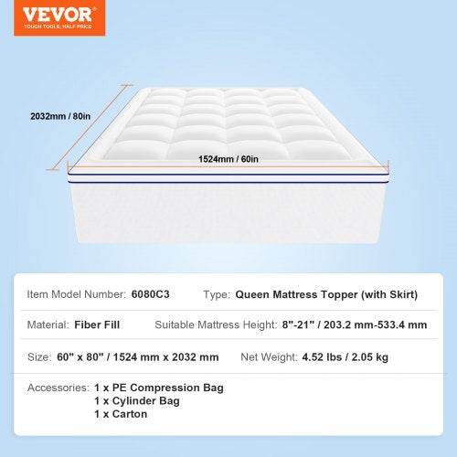 Mattress Topper Queen Size 1 Thickness Fiber Fill Pad with Detachable