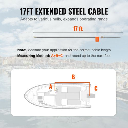 Boat Steering Cable 17 Feet Outboard Marine Rotary Steering Cable 12 Ton