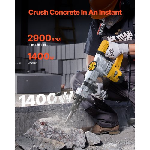 Demolition Jack Hammer 1400W Electric Jackhammer Heavy Duty 2900 BPM Jack
