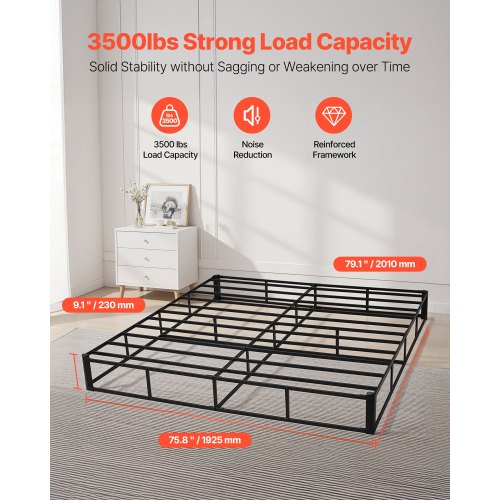 Box Spring King Size Bed Frame with Washable Fabric Cloth Heavy Duty Metal