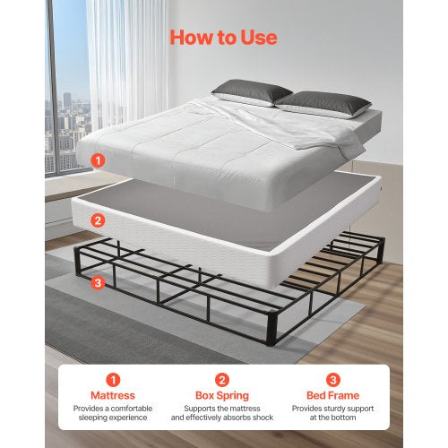 Box Spring King Size Bed Frame with Washable Fabric Cloth Heavy Duty Metal