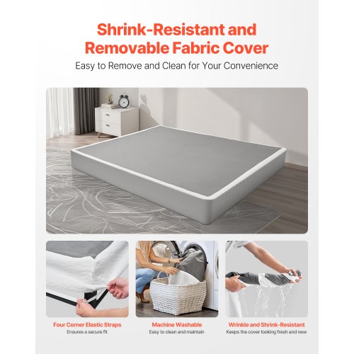 Box Spring King Size Bed Frame with Washable Fabric Cloth Heavy Duty Metal