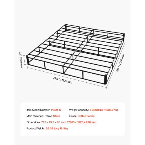 Box Spring King Size Bed Frame with Washable Fabric Cloth Heavy Duty Metal