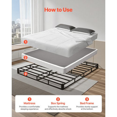 Box Spring Queen Size Bed Frame with Washable Fabric Cloth Heavy Duty